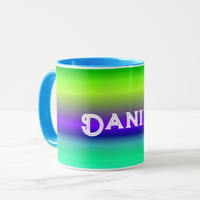 Caneca Mug de Gradiente Verde Azul Personalizado (Frente Esquerda)