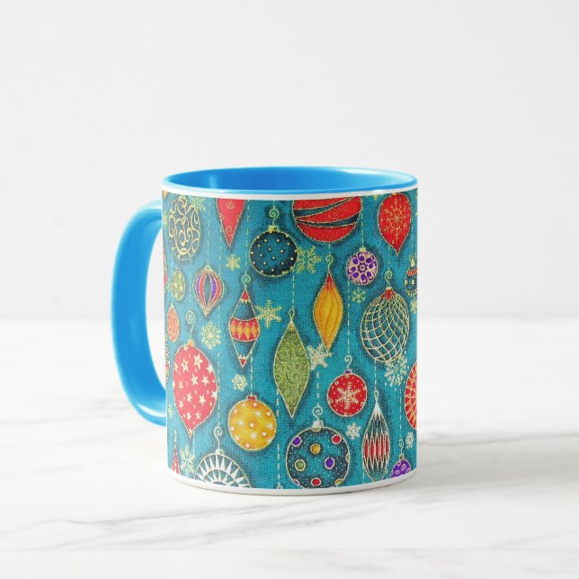 Caneca Mug de ilustração de enfeites de natal (Frente Esquerda)