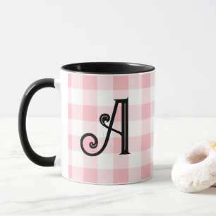 Caneca Mug de Monograma Personalizado, Rosa e Preto