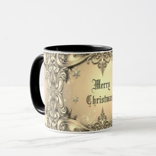 Caneca Mug de Natal Decorativo Dourado (Frente Esquerda)