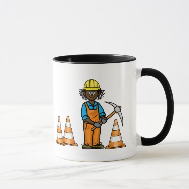 Caneca Mug de Nome do Trabalhador de Construção Negra (Direita)