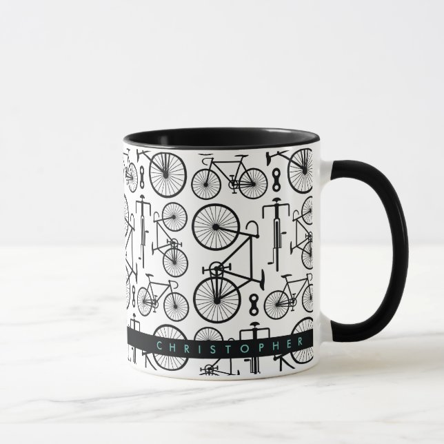 Caneca Mug de padrão de bicicleta branca e preto moderno (Direita)