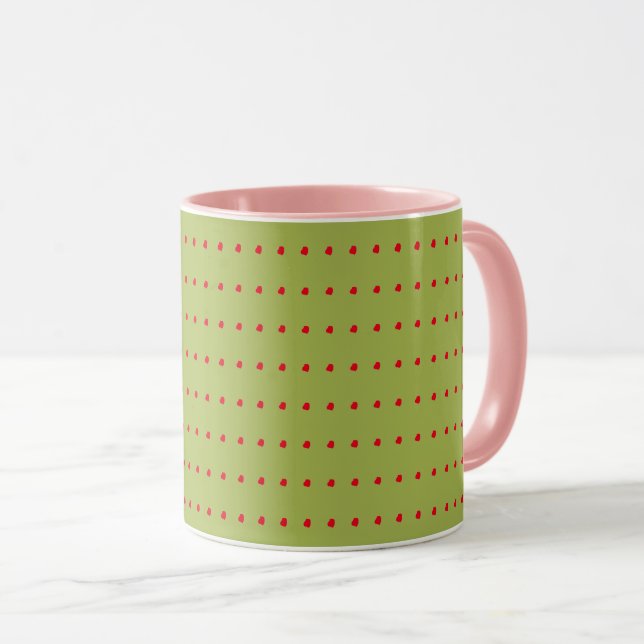 Caneca Mug de padrão de Bolinhas verde e vermelha (Frente Esquerda)