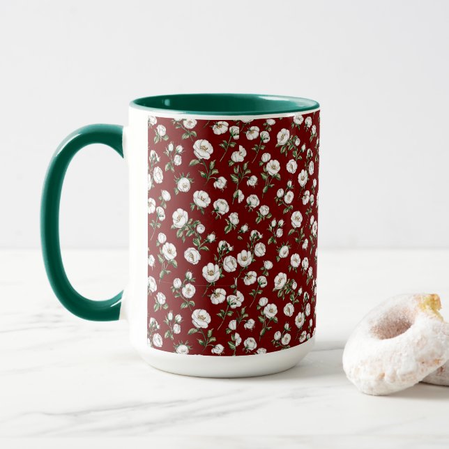 Caneca Mug de padrão de flores (Com Donut)