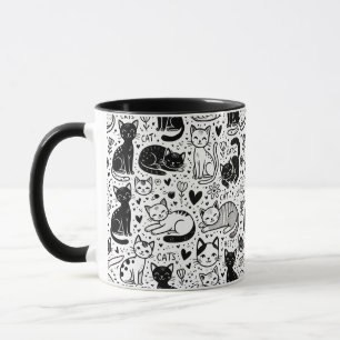 Caneca Mug de padrão de gato preto e branco - Na moda e g