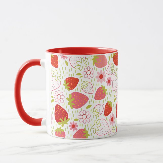 Caneca Mug de padrão de morango vermelho (Esquerda)