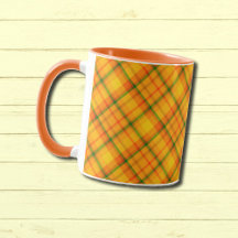 Mug de padrão de Xadrez laranja amarelo