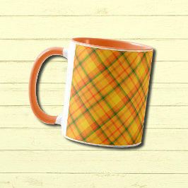 Caneca Mug de padrão de Xadrez laranja amarelo