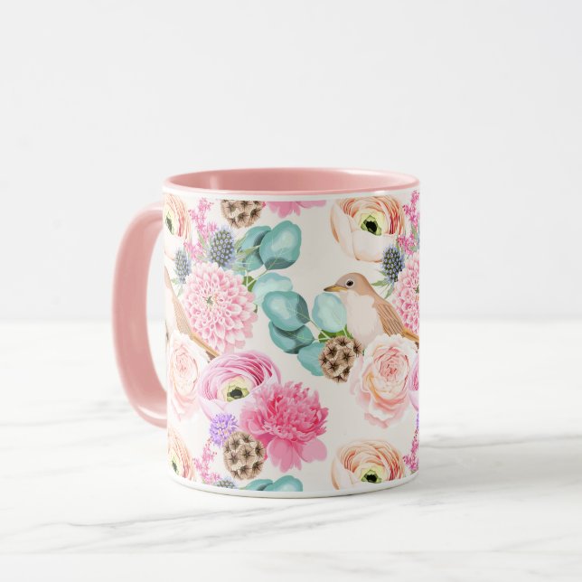 Caneca Mug de Padrão Floral Feminina (Frente Esquerda)