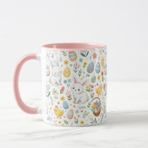 Caneca Mug de Páscoa bonitinho com coelho e padrão de ovo