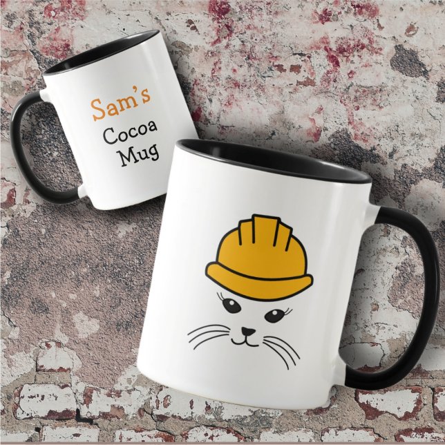 Caneca Mug de Trabalhador de Construção de Gato Sassy Per (Criador carregado)