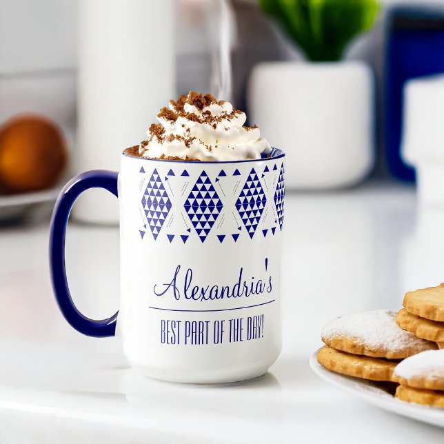 Caneca Mug de triângulos geométricos de azul personalizad (Criador carregado)