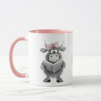 Caneca Mug de Vaca Cute Personalizado com Alça Rosa