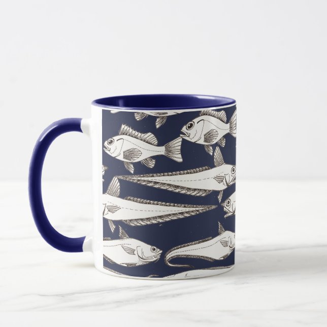 Caneca Mug Deep-Sea Fish Art blue (Esquerda)
