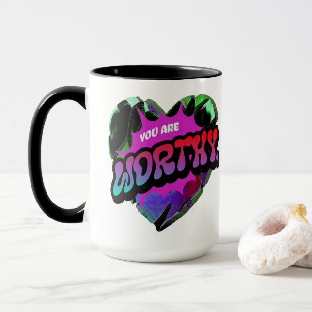 Caneca Mug Digno - Café Motivacional De Autoafirmação (Com Donut)