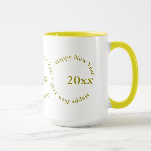 Caneca Mug - Feliz ano novo com data (ouro) (Direita)