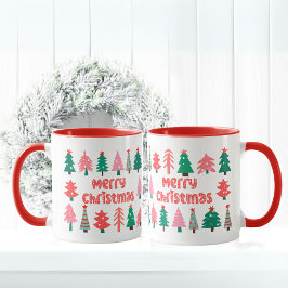 Caneca Mug Feliz de Natal com Árvores de Natal bonitas