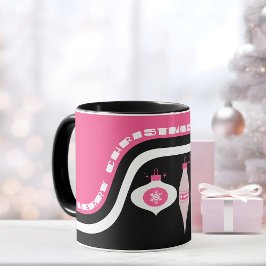 Caneca Mug Feliz De Natal Com Ornamentos Cor-De-Rosa E Pr