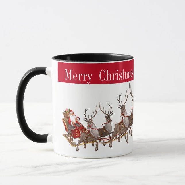 Caneca Mug Feliz Papai noel de Natal e Sleigh (Esquerda)