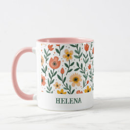 Caneca Mug Floral de Mensagem Personalizada de Nome Perso