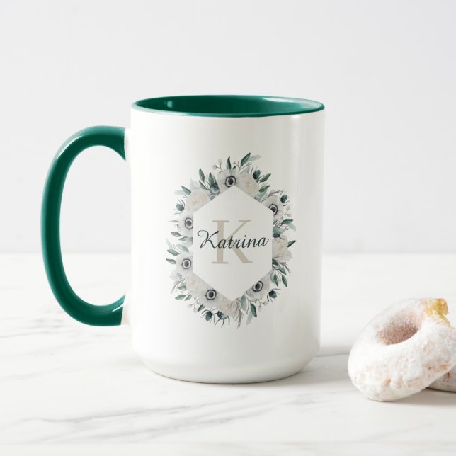 Caneca Mug Floral Monograma (Com Donut)