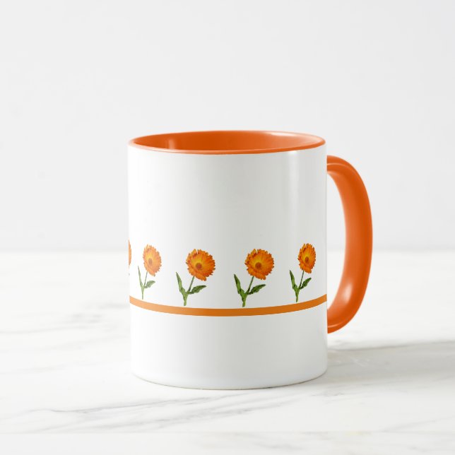 Caneca Mug - Flores Laranja numa Linha (Frente Esquerda)