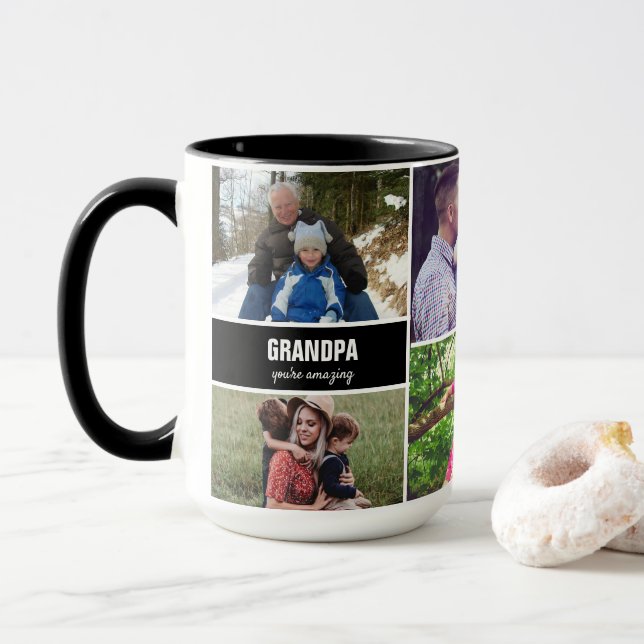 Caneca Mug for Grandpa Family Photo Collage Personalizado (Com Donut)