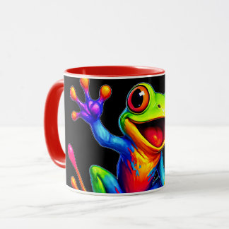 Caneca Mug fun et éclatant, grenouille colorée joyeuse.