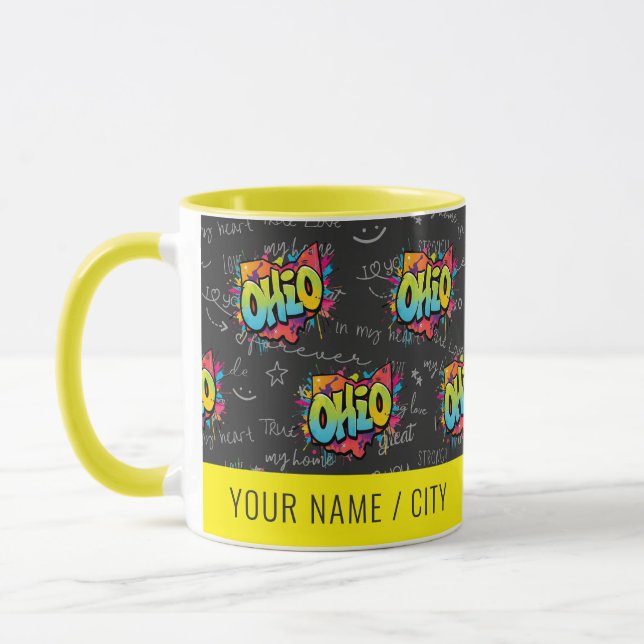 Caneca Mug grafite amarelo preto-buckeyes no estado de Oh (Esquerda)