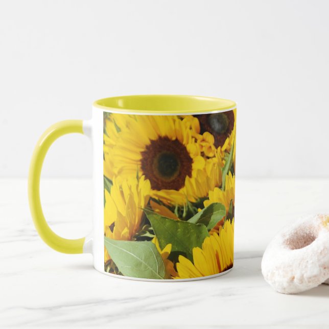 Caneca Mug Grandes Girassóis Amarelos (Com Donut)