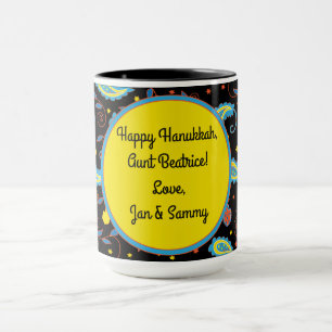 Caneca Mug "Hanukkah Paisley Dreidels and Stars"