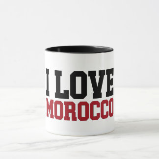 Caneca Mug I Love Morocco typographie rouge et noire