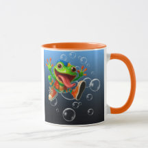 Mug joyeux et fun, grenouille sous l'eau.