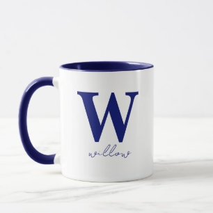 Caneca Mug Monograma Personalizado Azul Escuro Moderno