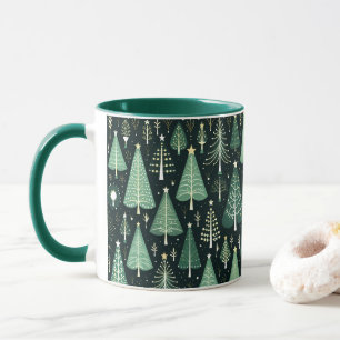 Caneca Mug Padrão de Árvore de Natal Verde