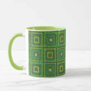 Caneca Mug Padrão de Granny Squares Verde