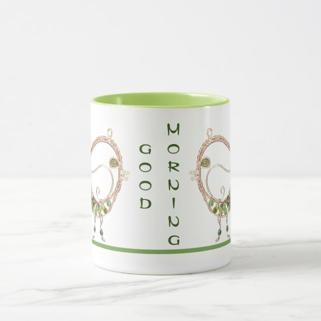 Caneca Mug - Pássaro Fio com Pedras Verdes (Centro)
