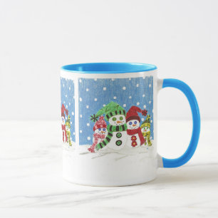 Caneca Mug retrato da família dos homens de neve