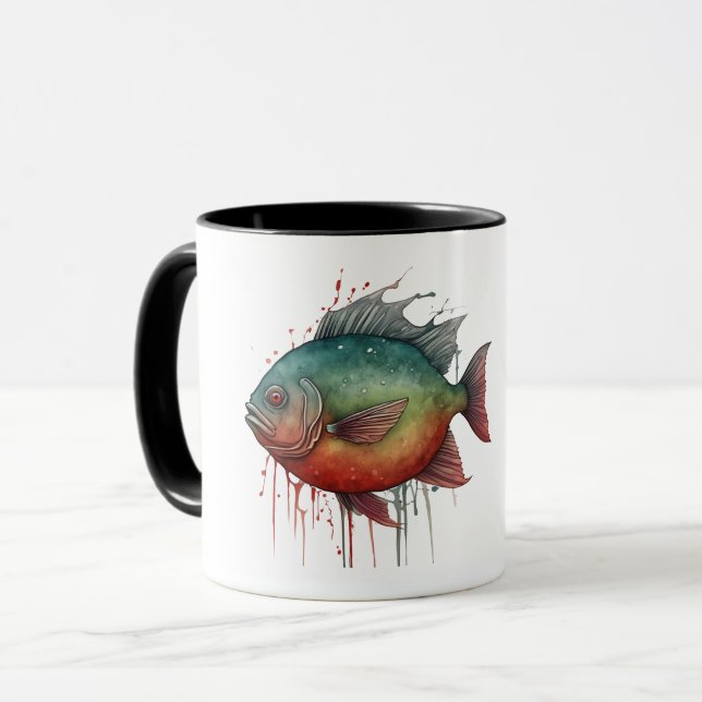 Caneca Mug - Série Watercolor: Piranha (Frente Esquerda)