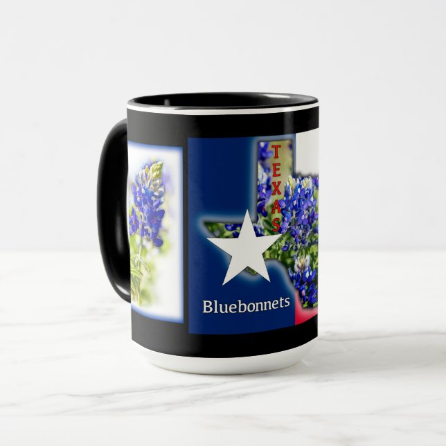 Caneca Mug Texas Bluebonnets e cores do estado com preto (Frente Esquerda)