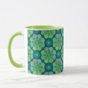Caneca Mug verde de café com Design azulejo