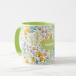 Caneca Mugs de Ilustração de Flor de Nome Personalizado