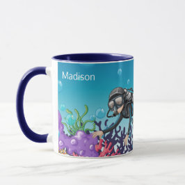 Caneca Mugs de nome personalizado do Scuba Diver