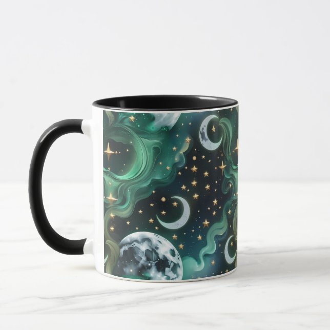 Caneca Mugs – Emerald Green Celestial Moon Phase Luxury  (Esquerda)
