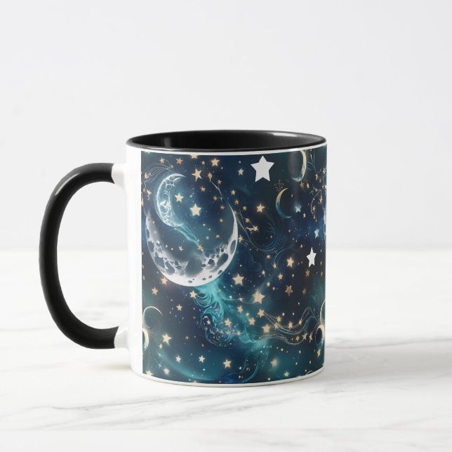 Caneca Mugs – Icy Blue Celestial Moon Phase Luxury Coffee (Esquerda)