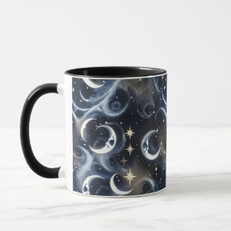 Caneca Mugs – Metallic Silver Celestial Moon Phase Luxury