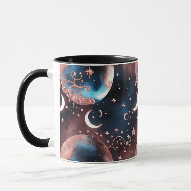 Caneca Mugs – Rose Gold Celestial Moon Phase Luxury Coffe (Esquerda)