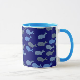 Caneca muitas baleias ~ padrão azul