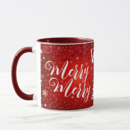 Caneca Muito Feliz Caligrafia Vermelha de Árvore de Natal