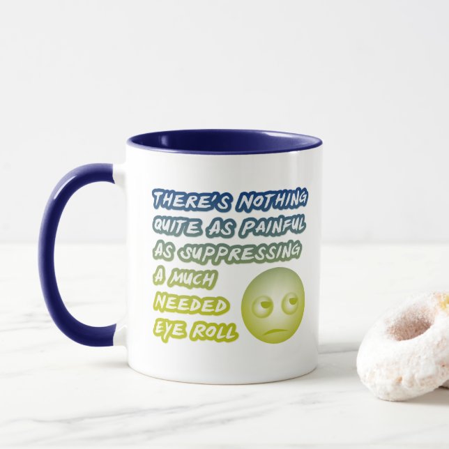 Caneca Muito Necessário Roll De Olhos Funny Coworker Azul (Com Donut)